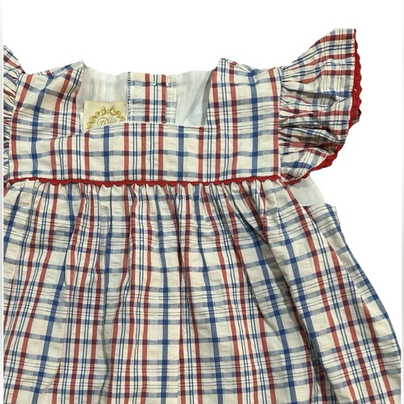 NWOT TBBC Rosemary Ruffle Dress - Sewanee Seersucker w/ Richmond Red Ric Rac 2T - Picture 4 of 12
